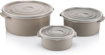 Yuvarlak Plastik Mikrodalga Saklama Kabı 3 lü Set Krem