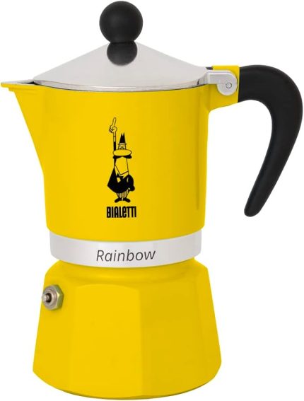 - Rainbow: 3 Cups Ocak Üstü Espresso Pişirici - 130ml - Sarı Renk - Alüminyum Gövde - Patentli Güvenlik Valfi - Tüm Ocak Türleri İçin Uygundur (İndüksiyon Hariç)