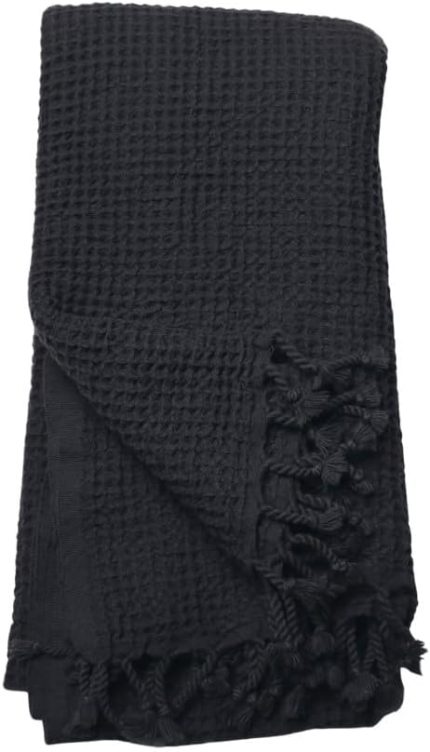 Waffle Plaj Havlusu Peştemal 1 Adet - Yüksek Kaliteli, 100% Pamuk, Çabuk Kuruyan, İnce, Hafif, Yumuşak, Ekstra Büyük Waffle Banyo ve Plaj Havluları (Siyah, 90 x 180 cm Büyük Boy)