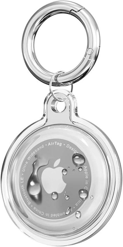 Airtag için Su Geçirmez Ultra Şeffaf Görünümlü Silikon Kılıf ve Anahtarlık (Şeffaf)