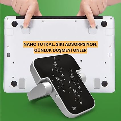 Metal 2 adet 5MM 3M Yapışkanlı Katlanabilir Ultra Mini Laptop Standı,Portatif Taşınabilir Siyah - Görsel 4