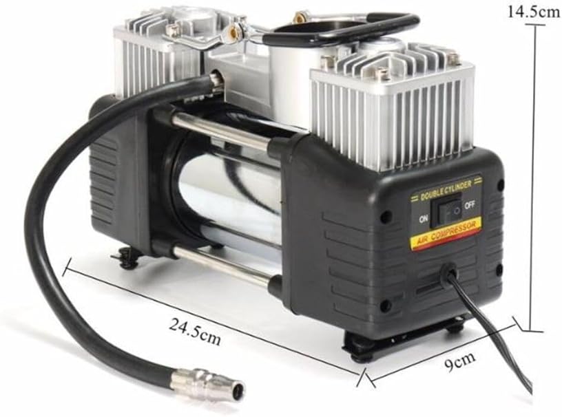 Oto Lastik Şişirme Kompresörü Hava Pompası Metal Çift Silindirli Profosyonel - Görsel 3