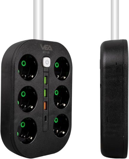Anahtarlı Siyah Priz, 1.5 Metre Kablo, 3 x USB, 1 x Type-C PD Girişli, Grup Priz, 10ah Anahtarlı Priz, 2500W Güç, usbli,telefon sarjlı, Anahtarlı, Topraklı,