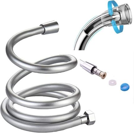 Gri Paslanmaz Kopmaz Patlamaz Kaliteli PVC Duş Hortumu - Yüksek Kaliteli Lüx Duş Spirali - Tüm Duş Setleri/Duş Başlıkları ile Uyumlu (G1/2) - 150cm