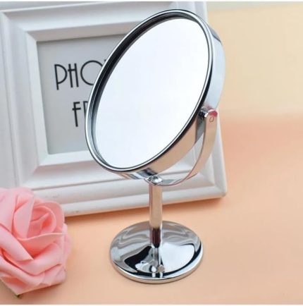 Home Mini Masa Üstü Makyaj Aynası, 360 Derece Dönebilen, Çift Taraflı, Krom Kaplama, Kompakt ve Şık Tasarım (Yuvarlak)