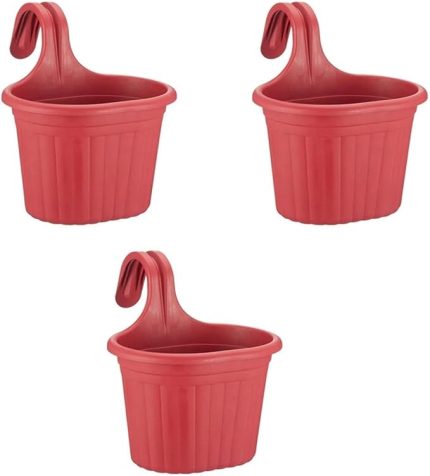 Askılı Balkon Saksı – 3 Litre, 3 Adet | Kırmızı Renk | 22,2 cm | Askılı Tasarım
