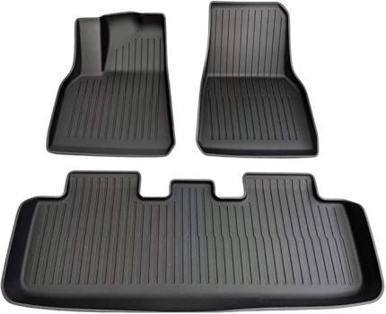 SET) Tesla Model Y için T PARTS Model Y 3D Havuzlu Paspas Seti, Tesla Model Y (2020-2024) Araç İçi 3'lü Set Paspas Takımı, Kaydırmaz Kırılmaz TPE Malzeme