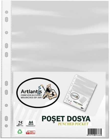Dosya 25 Li A-4 Şeffaf Föy Dosya 1 Paket Artlantis Ofis Okul Kenarı Delikli Poşet Dosya 1 Paket
