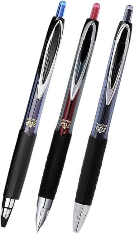 Siyah Kırmızı Pilot Kalem 3 Adet Uniball Signo Micro 207 0.5 mm Roller Uç Kalem Umn-207 İnci Uçlu Likit Mürekkepli