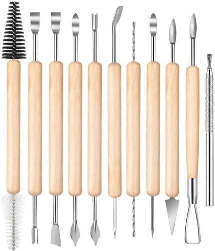 Kil Çömlek Şekillendirici Ahşap Saplı 11 Parça 1 Paket Seramik Modelaj Oyma ve Temizleme Seti