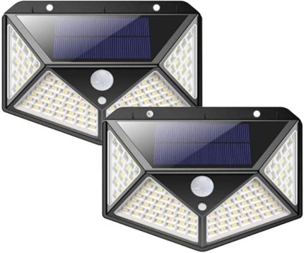 Solar lamba 100 LED PIR hareket sensörlü dış duvar lambası IP65 bahçe teras - 2 adet