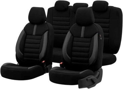 Design Ortopedik Ekstra Destekli Oto Koltuk Kılıfı Tam Set (Siyah-Gri)