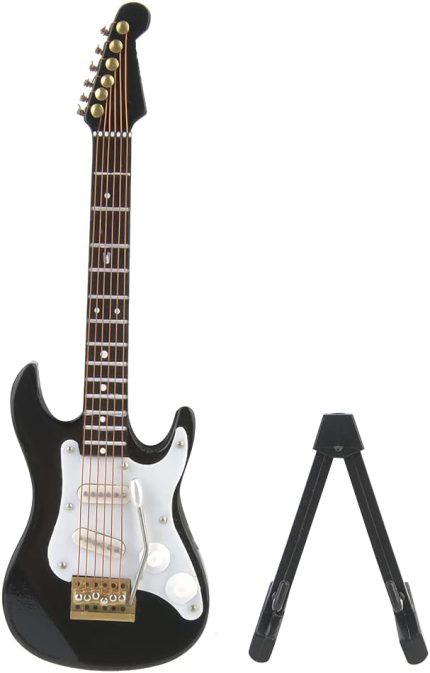 4 Renkli Hassas Mini Ahşap Elektro Gitar Model Koleksiyonu (Siyah)