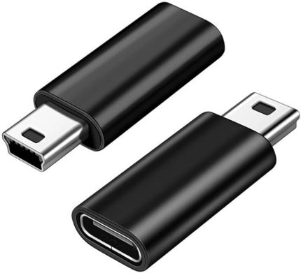 USB C - Mini USB Adaptörüne 2'li Paket, USB C Dişi Mini USB 2.0 Tip-B Erkek Adaptörü, Şarj ve Veri Aktarımı Desteği, Dijital Kamera, MP3 Çalar ve Daha Fazlası ile Uyumlu, Siyah