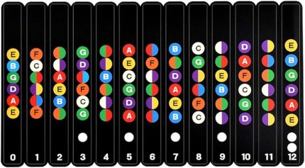 1 adet Gitar Klavye Çıkartmaları, Gitar Klavyesi Renk Kodlu Notlar Akustik ve Elektrikli 6 Yaylı Gitar için Harita Etiketleri Yeni Başlayanlar İçin Öğrenme-Siyah Çıkartmalar