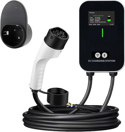 Tip 2 EV Mobil Şarj Cihazı 7KW Taşınabilir Elektrikli Araç Şarj Kablosu 8-32A Tek Fazlı Renkli Ekran APP Bluetooth WIFI Sürümü IP66 Su Geçirmez (22KW 32A üç fazlı)