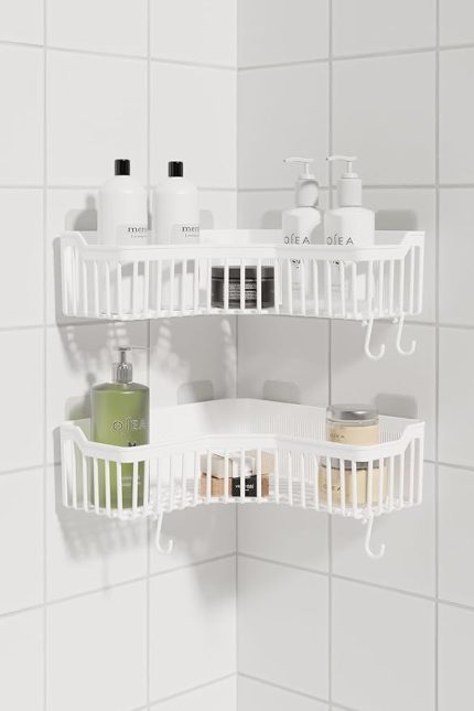 HOME Banyor Köşe Yapışkanlı Banyo Rafı, 2'li Banyo Düzenleyici, Duvar Duş Rafı Bany Organizer Şampuanlık