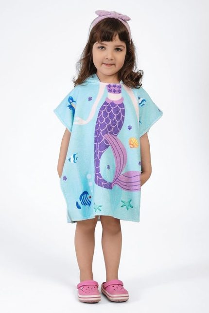 HOME Deniz Kızı Çocuk Panço Plaj Havlusu LİLA 2-4 Yaş