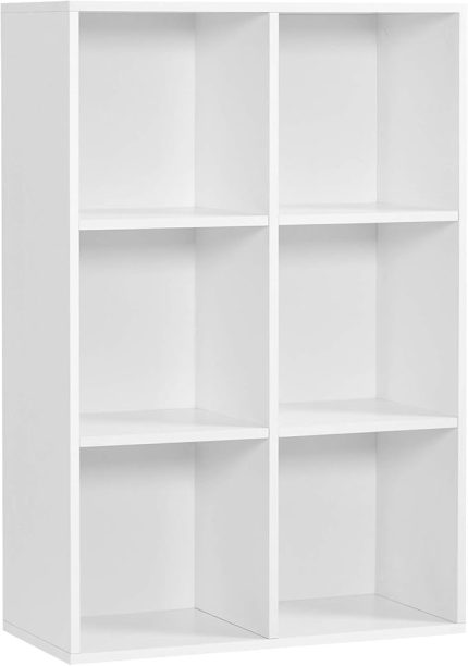 6 Bölmeli Kitaplık, Ahşap Raf, Küp Raf, Depolama Rafı, 65,5 x 97,5 x 30 cm, Beyaz, Lbc203D