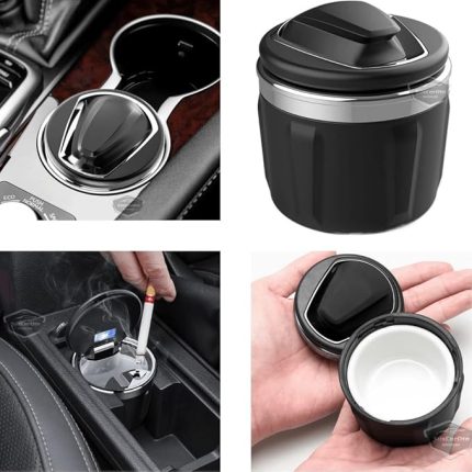 Porselen Yanmaz Koku Geçirmez Mavi Işıklı Lüx Oto Küllük Dumansız Kapaklı Spor Araç İçi Küllük Araba Küllüğü Siyah Gümüş