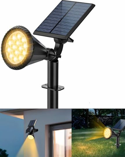AMBER18 LED Spot Güneş Enerjili Bahçe Aydınlatma Lambası, Fotoselli, Spike Aplik, 18W Su Geçirmez Dış Mekan Solar Lamba, Ağaç, Veranda, Garaj, Havuz, Duvar Ve Zemin Montajına Uygundur 42 CM
