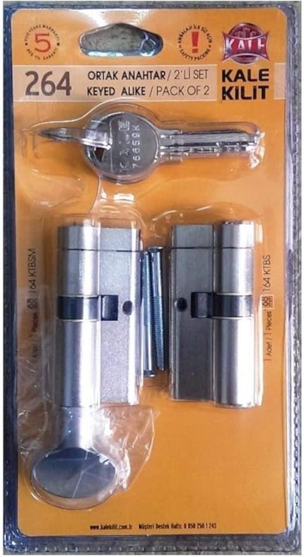 Kilit 264 Ortak Anahtarlı Tuzaklı 2'li Set (KTBS + KTBSM) Kilit Göbeği, Tuzaklı Silindir 2'li Set, Barel (68 mm, Nikel)