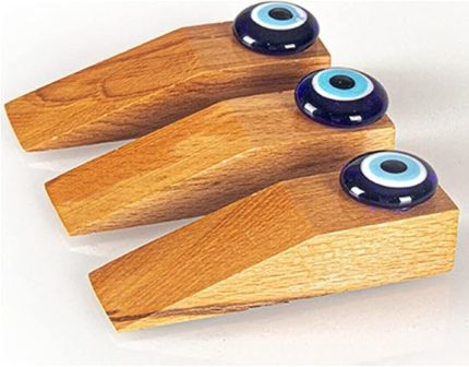 3 Adet Doğal Ahşap Nazar Boncuklu Kapı Stoperi