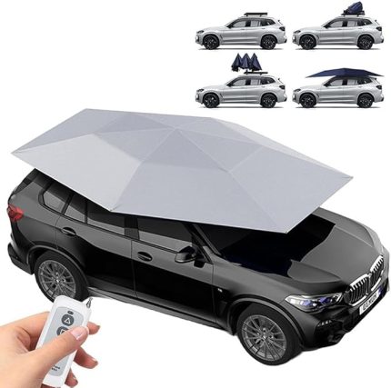 Güneşlik Şemsiyesi - Katlanabilir Araba Güneşlik Örtüsü, 165in/188in/204in Çıkarılabilir Pilli Tam Otomatik Uzaktan Kumandalı Araba Şemsiyesi,park, kamp için,Grey5.2m
