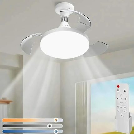 Kumandalı Ayarlanabilir Renk Sıcaklıklı E27 Soket Tavan Vantilatörü ve LED Aydınlatma - 3 Hız, 3 Işık Modu, Kolay Kurulum, Minimal Tasarım