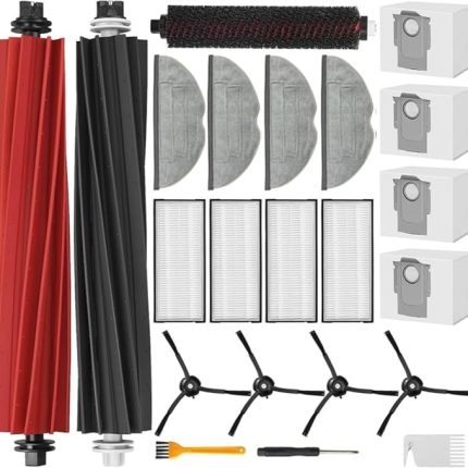 S8 Pro Ultra için aksesuar, 22 adet yedek parça seti, 4 elektrikli süpürge torbası, 2 başlık, 4 yan fırça, 4 HEPA filtre, 2 temizleme fırçası, 4 silme bezi, 1 tornavida içerir