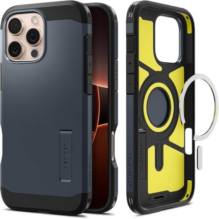 iPhone 16 Pro Max Ekstra Dayanıklı MagSafe Kılıf Tough Armor Ai Hava Kanalı Teknolojisi™ Askeri Sınıf Koruma MagFit KickStand'lı Metal Slate Çift Katman Kapak - ACS08014