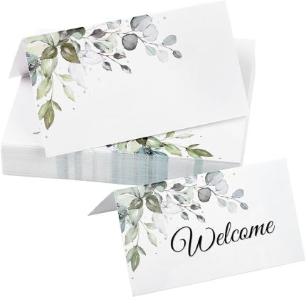 adet masa kartı, boş, yüksek kaliteli masa kartları, doğum günü masa kartları, düğün, yer kartı, isim kartı, masa rezervasyonu, düğün, uyarı levhası olarak (Green Leaf Style)