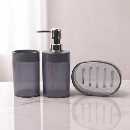 Akrilik 3'lü Banyo ve Lavabo Seti - Diş Fırçalık, Sıvı Sabunluk ve Katı Sabunluk - Şık, Dayanıklı, Modern Banyo Organizeri (ASORTİ)