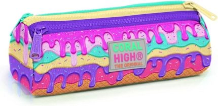 High Pembe Dondurma Üç Bölmeli Kalem Çantası - Kız Çocuk