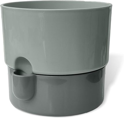 Dora Saksı Tabaklı Çiçek Kaktüs Saksısı Parlak Plastik Saksı (Gri, 2 Litre)