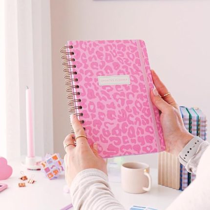 A5 Spiralli Süresiz Renkli Planlayıcı Ajanda Motivasyon Sayfalı Pembe Leopar