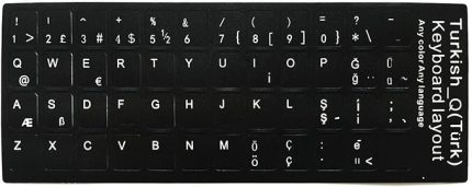 Türkçe Q Klavye Etiketi Laptop Macbook PC Sticker - Siyah