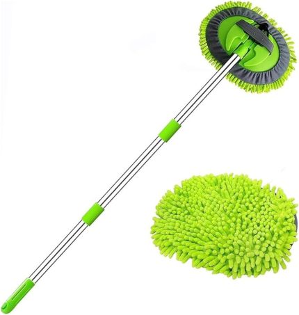Home Mikrofiber 2 In 1 Teleskopik Saplı, Çizmez Araba Oto Yıkama Temizleme Fırçası Mopu - Yedek Bezli