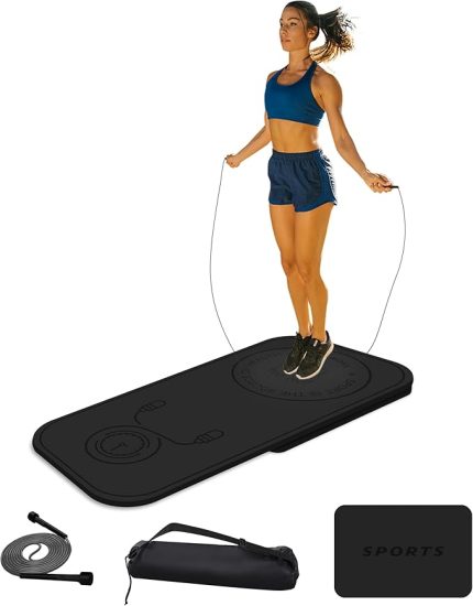 Atlama ipi mat seti, iki parça diz koruması, şok emilimi, fitness eğitim matı, ev için kaymaz, spor salonu (140 cm x 62 cm x 8 mm + 61 cm x 41 cm x 8 mm)