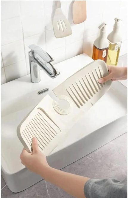 Krem Elastik Musluk Matı Su Tutucu Düzenleyici Kaydırmaz Taban Organizer Mutfak