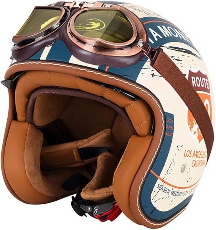 Açık Yüz Kaskı Jet Kaskı 3/4 Scooter Kaskı Dahili Gözlük ECE Onaylı Erkek Kadın Çarpışma Kaskı Moped Yarım Kask(C,M=(57~58cm))