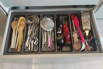 Cm. 6 Bölmeli Gri Çekmece Içi Düzenleyici Kepçelik (80 * 40 Cm'e Kadar Kesilir) MAKET BIÇAĞI HEDİYE