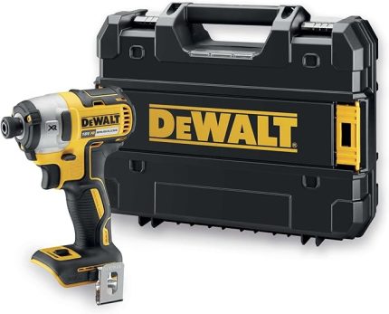 DCF887NT Akülü Darbeli Tornavida (18 volt, 205 NM Tork, 1/4 inç Altıgen Soket, Fırçasız, LED Diyot, Aksesuarlar ve TSTAK kutusu dahil, pil ve şarj cihazı olmadan) Siyah/Sarı