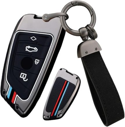 Araba anahtarı kılıfı, anahtar kılıfı, BMW X1, X3, X5, X6, X7, 1, 3, 5, 6, 7, G20, G30, G11, F15, F16, G01, G02, F48 için uygun, koruyucu kılıf, metal anahtarlık, anahtar kılıfı, 4 tuşlu, siyah