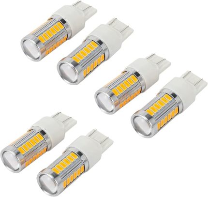7443 T20 LED Amber Sarı 900 Lümen Süper Parlak Dönüş Sinyalleri Işık Fren Stop Park Ampulü (6'lı Paket)