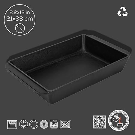 Döküm Dikdörtgen Rosto ve Fırın Tepsisi Döküm Demir Yekpare Çift Kulplu Ölçü 21x33cm. - Görsel 4