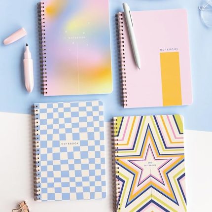 A5 Spiralli Karton Kapak Kareli Okul Defteri 80 yaprak 4'lü Set - Ders Programlı - Renkli