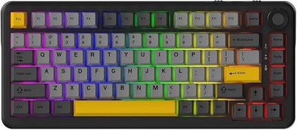 Ajazz AK820 Max Plus Daydream Switch 3 Modlu Mekanik Oyun Klavyesi-8000 Mah Batarya RGB-Hot Swap (AK820 Max Plus - Siyah Sarı - DayDream)