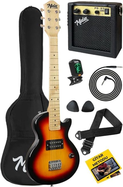 CEG-34SB 5-8 Yaş Çocuklar İçin Amfili Full 1/2 34 İnç Elektro Gitar Seti Sunburs