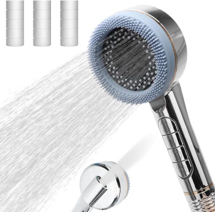 duş başlığı, su tasarruflu duş başlığı, fırçalı, 4 püskürtme türü, yüksek basınçlı el duşu, püskürtme tabancalı tasarruflu duş başlığı, çıkış başlığı, artık klora karşı kireç önleyici